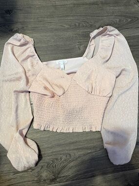 Leith' Blush Smocked Puff-Sleeve Crop Top